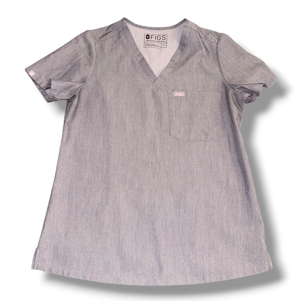 FIGS Catarina Scrub Top Women S Heather Grey V-Neck Chest Pocket FW1000